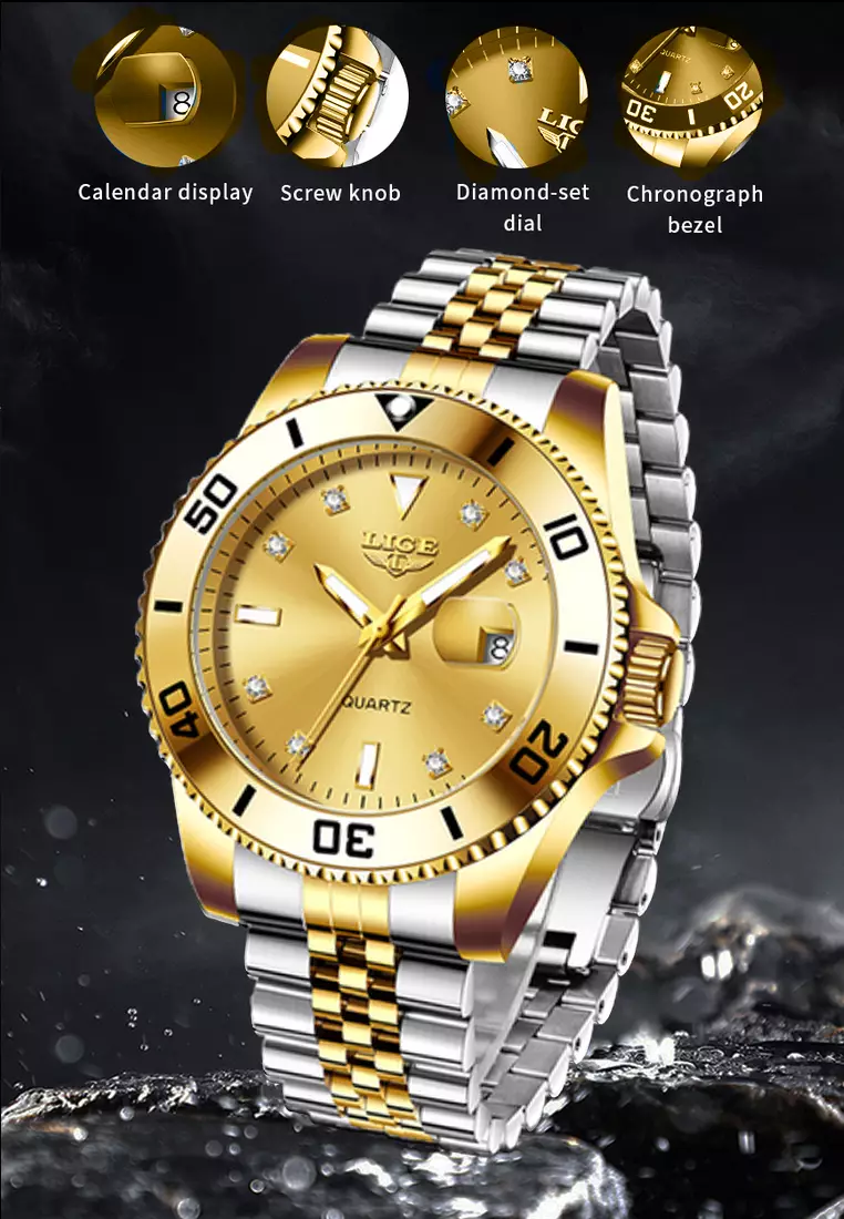 Unisex Classic Diver's Stainless Steel Quartz Watch on Steel Bracelet