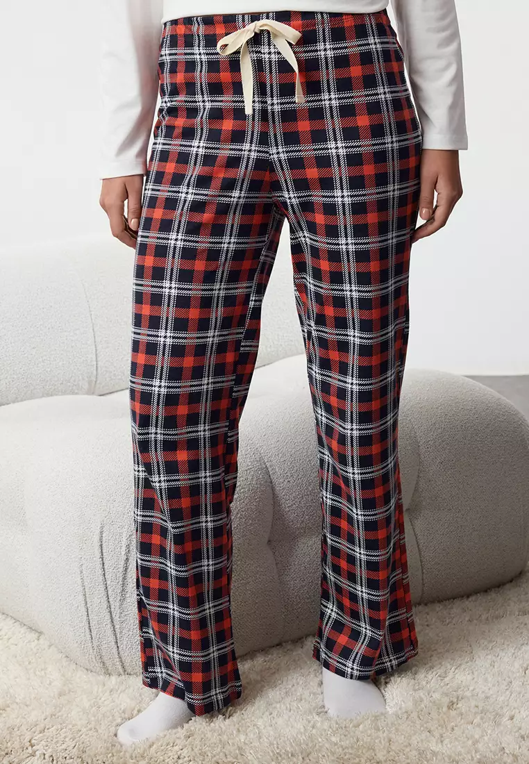 Couple White Plaid Slogan Knitted Pajama Set