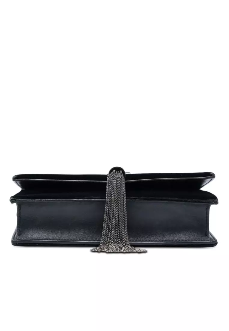 Pre-Loved Saint Laurent Velvet Crystal Monogram Kate Tassel Wallet On Chain