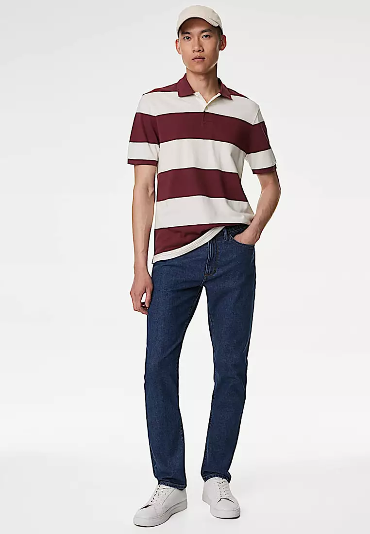 Pure Cotton Striped Pique Polo Shirt