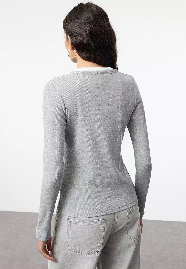 Color Block Collar Henley Top