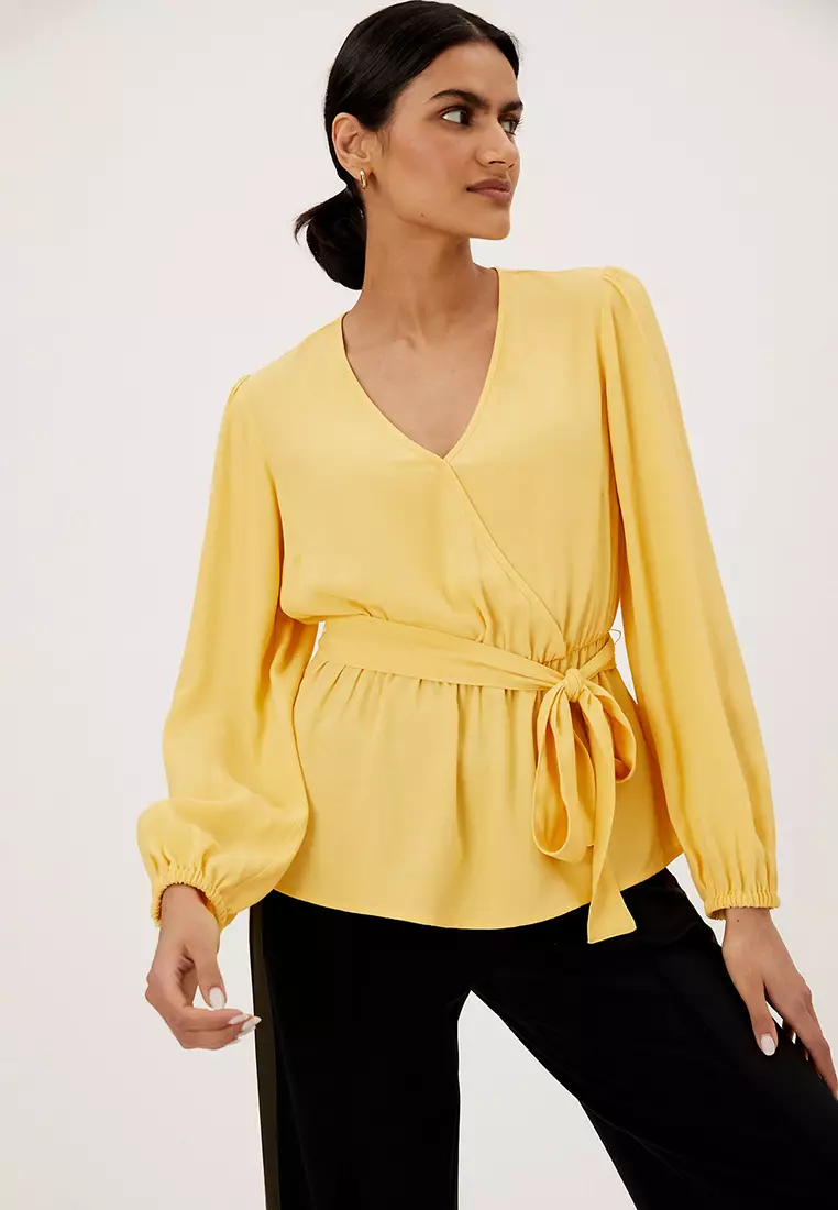 Jual Marks & Spencer VNeck Long Sleeve Wrap Top Original 2024 ZALORA