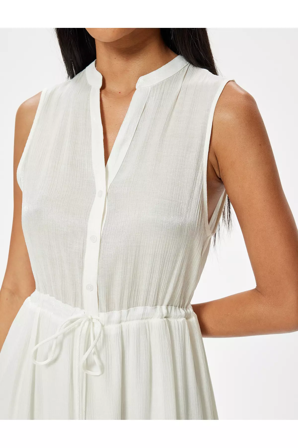 Sleeveless Midi Length Viscose Dress Shiny Tie Waist Lined