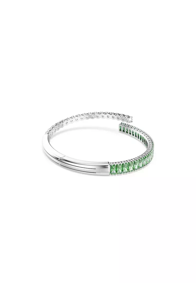 Matrix bangle, Mixed cuts, Green, Rhodium plated