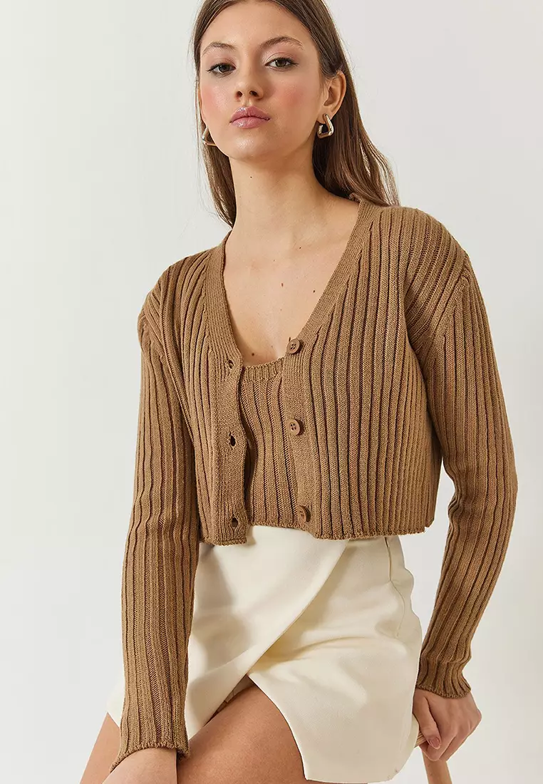 Buy Bianco Lucci Women's Cardigan Crop Tank Top Double Knitwear