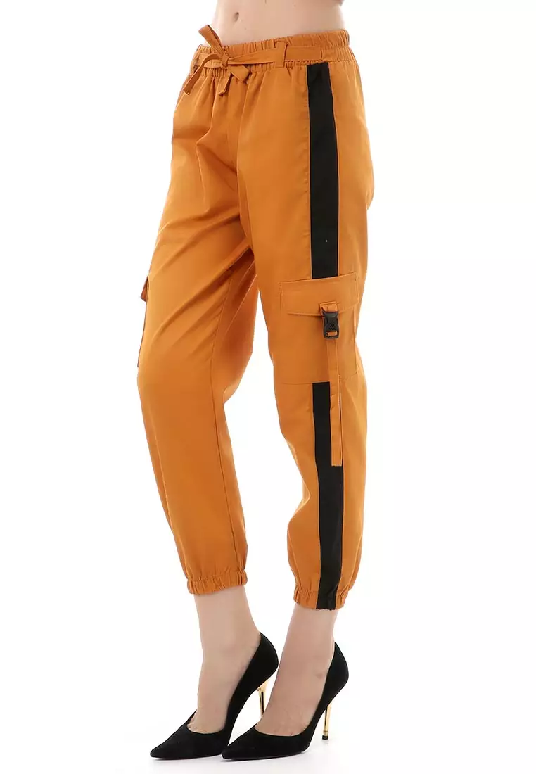 Jourel Celana Panjang Kasual Wanita Jogger Cargo Pants Plered Line Material Cotton ORIGINAL - Mustard Black