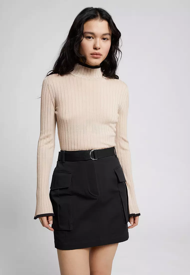 Belted Patch Pocket Cargo Skirt