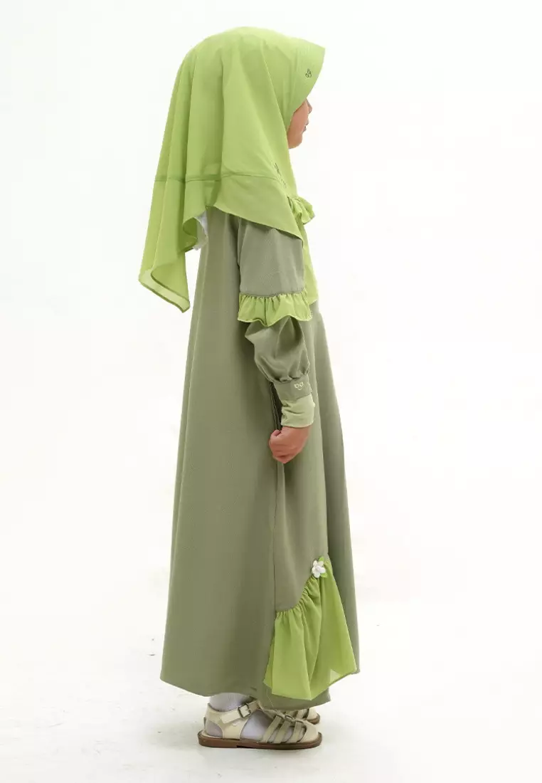 Rabbani - Setelan Gamis Dress Muslim Anak Bani Batuta Khimar Amanda Exclusive - Sage Green