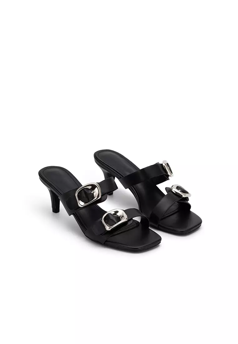 BUCKLE DUO STRAP MID HEEL SLIDE