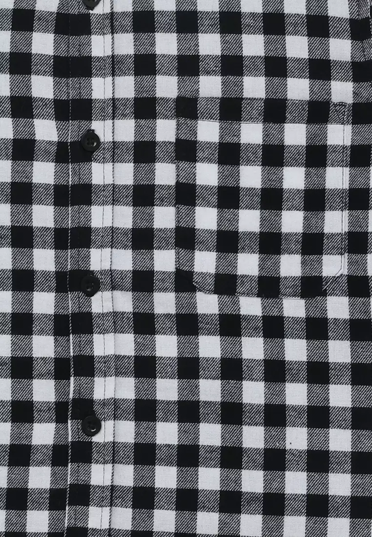 Kemeja Lengan Panjang Anak Laki Kotak Hitam Putih Flannel - AWESOME