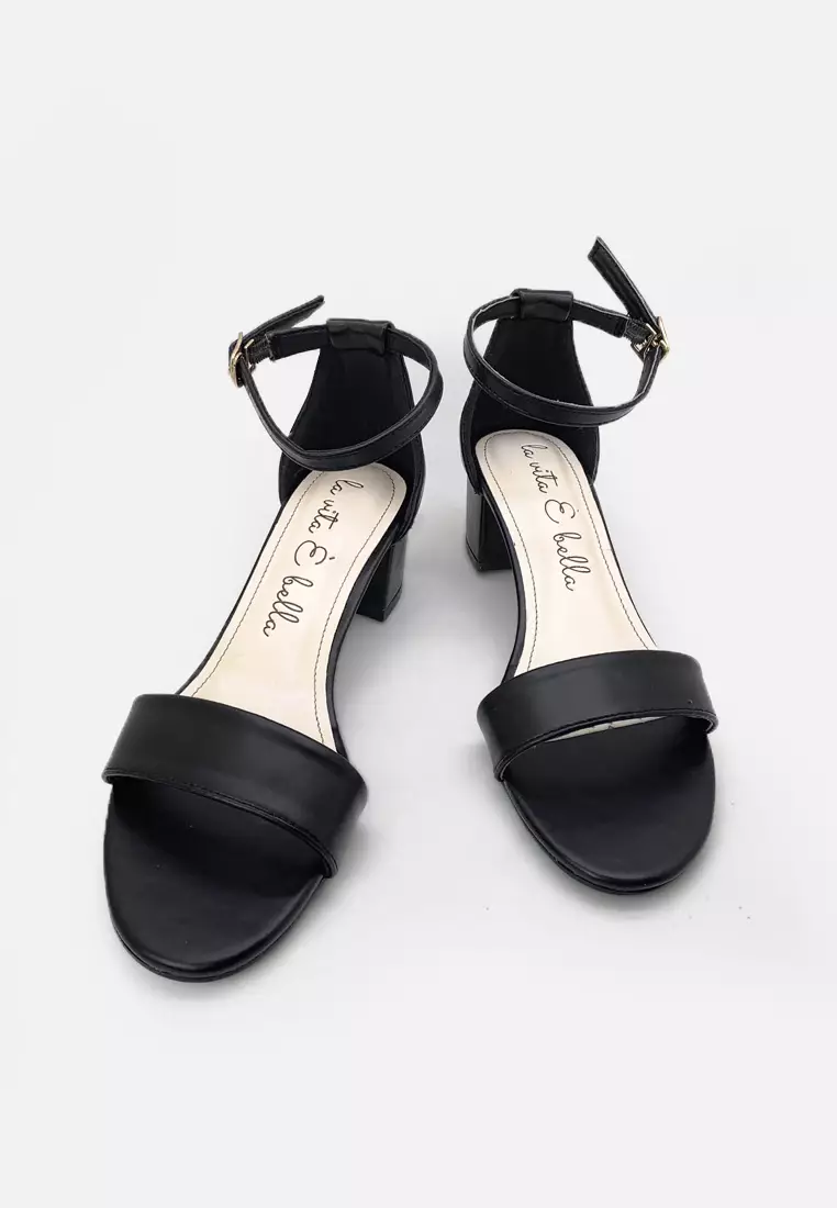 Chloe Ankle Strap Block Heels Wanita Vegan Leather