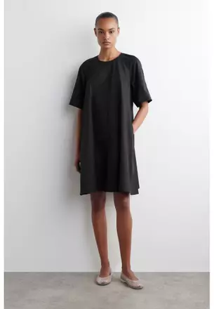 a line dresses singapore Elegant Black A-Line Dress with Sheer Sleeves and Floral Accent – Tally  Taylor