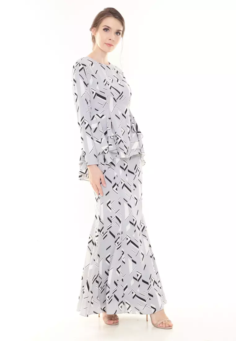 Lora Peplum Printed Silver Grey Triangle