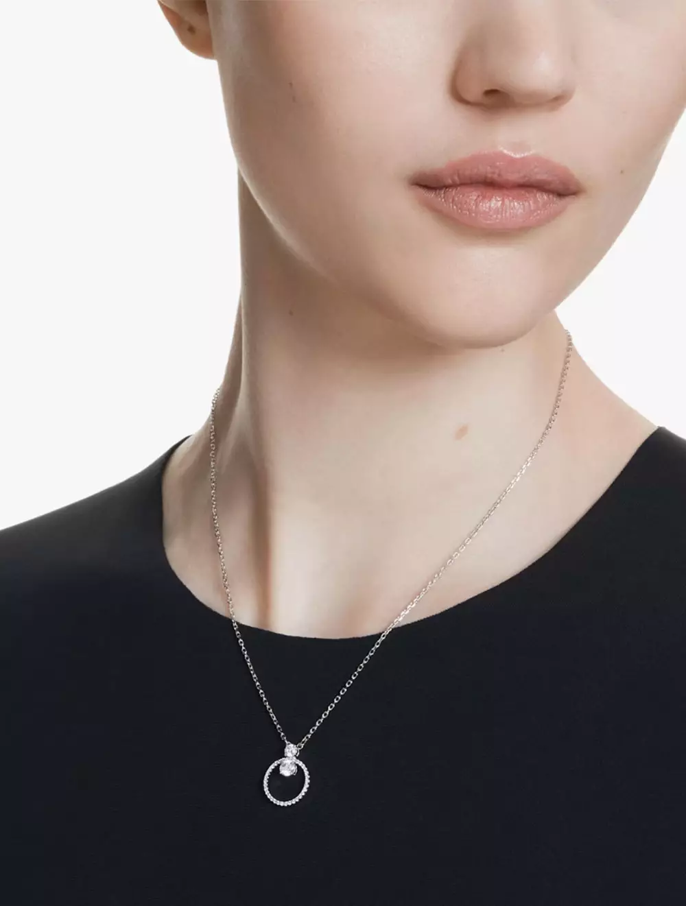 Constella Pendant, Pavé, Round Cut, White, Rhodium Plated - White