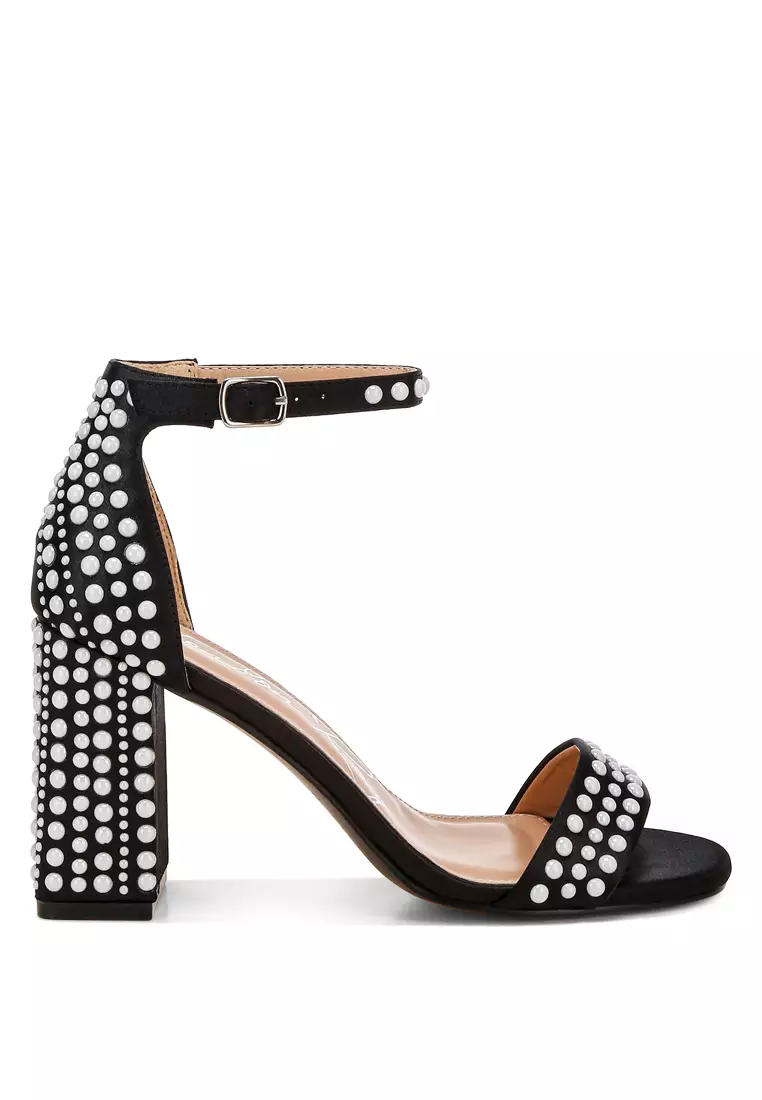 Discount on London Rag  shoes - SKU: Pearls Embellished Satin Sandals in Black