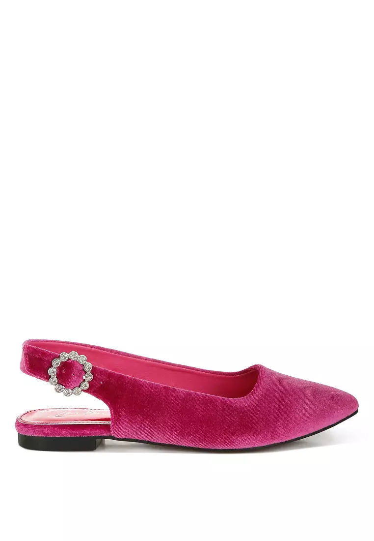 Discount on London Rag  shoes - SKU: Velvet Slingback Flat Sandals in Fuchsia