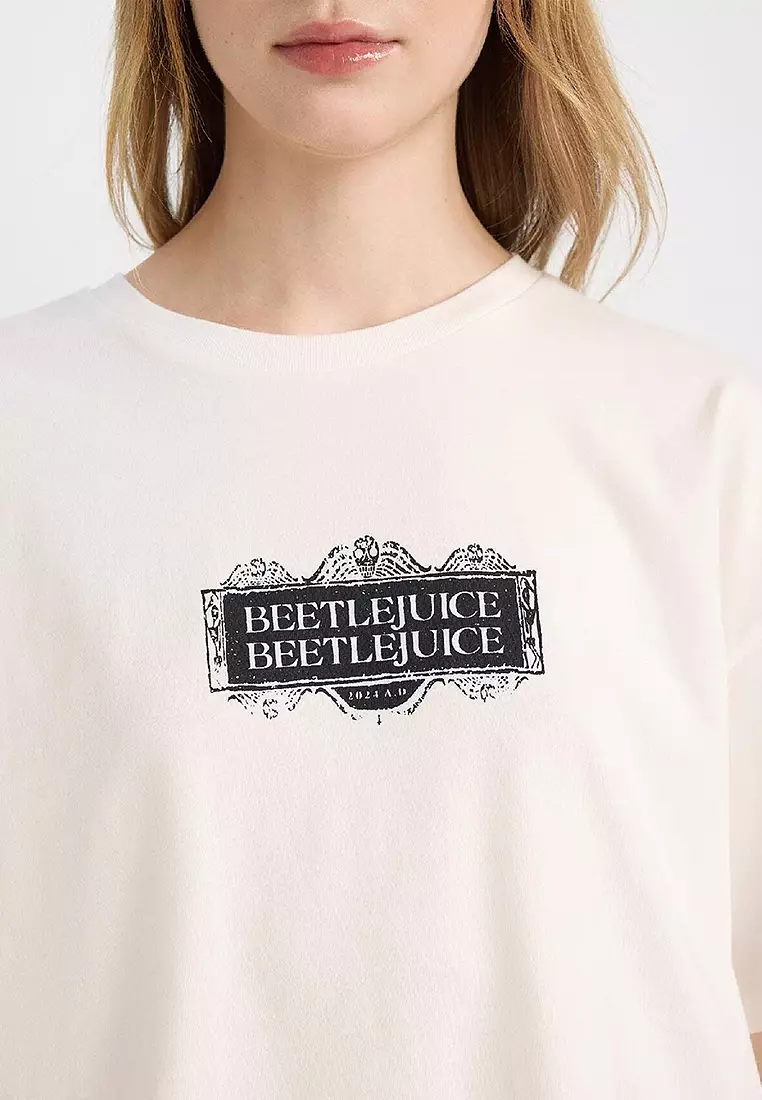 Cool Beetlejuice Oversize Wide Pattern Crew Neck Printed Short Sleeve T-Shirt