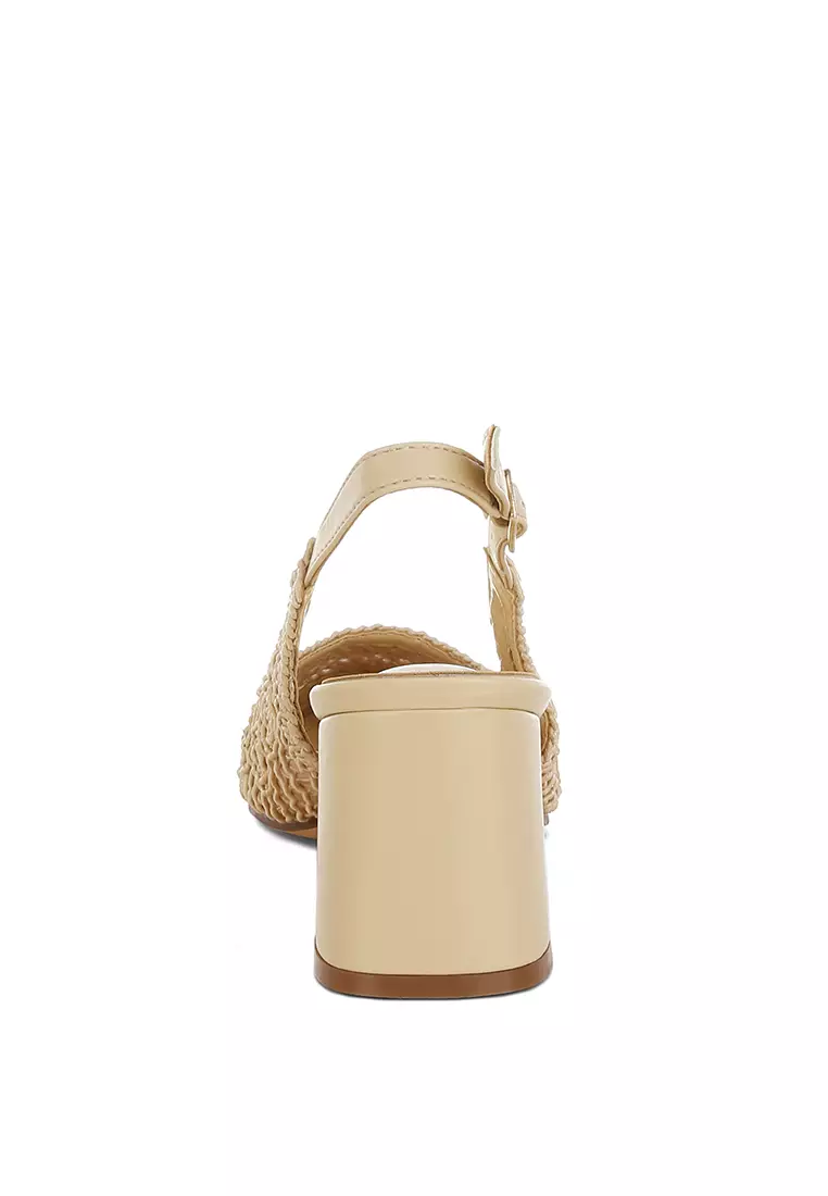 Sandal Slingback Desain Tenun Warna Beige