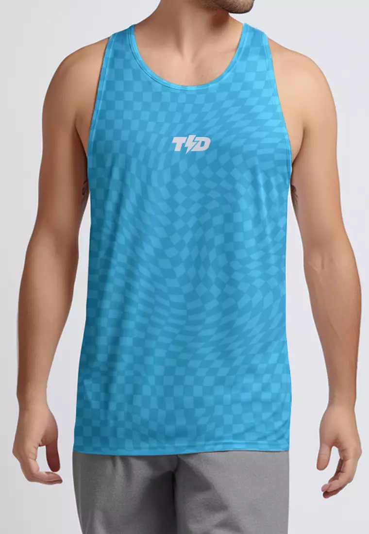 MSA89 Kaos Kutung Gym Running Lari Olahraga "checkerboard" biru muda - airdrylite