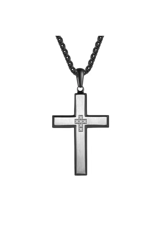 Couple's Beveled Cross Stainless Steel Necklace