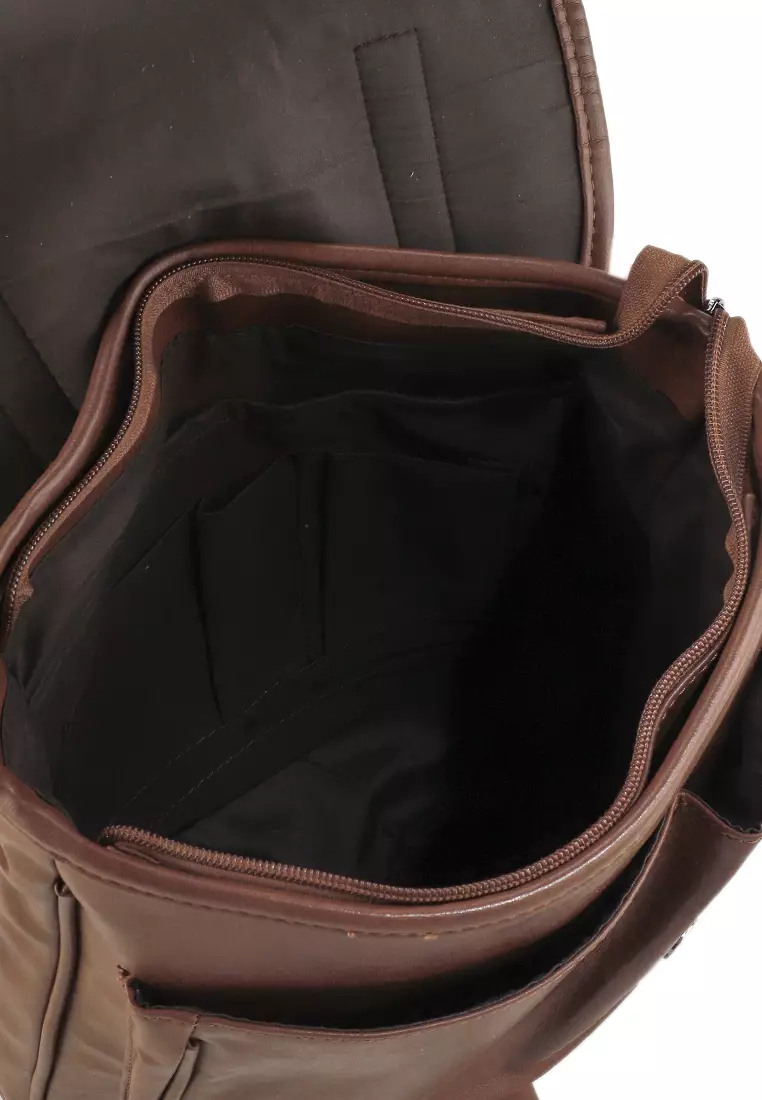 Distressed Leather Commuter Messenger Backpack