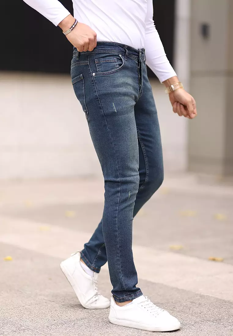 Dark Navy Skinny Ribbed Jeans TMNAW25JE00013