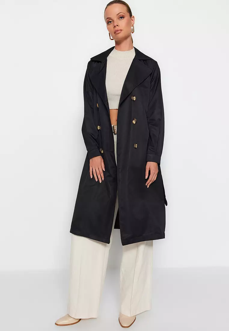 L'Or Laubeblanc 3wayトレンチコート L'Or 3way trench coat（black） Plus Size - Black Slub Fit & Flare