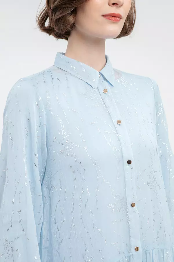 MINIMAL - Triny - Gaun Ruffle Bunga Metalik - Blue Colour Blue_Light