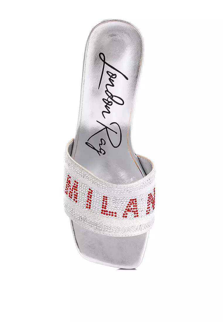 Silver Rhinestone Embellished Milan Sandals