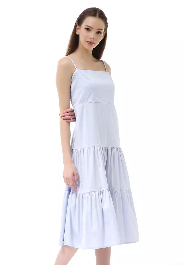Rachel Strap Dress Wanita Simple Desain Motif Polos Material Cotton ORIGINAL - Baby Blue
