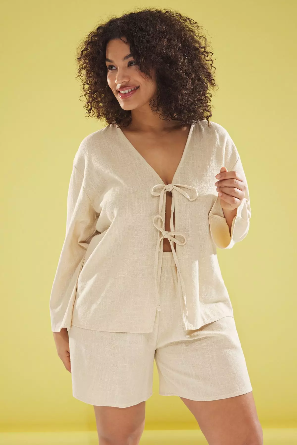 Plus Size Cotton Top & Shorts Beach Set