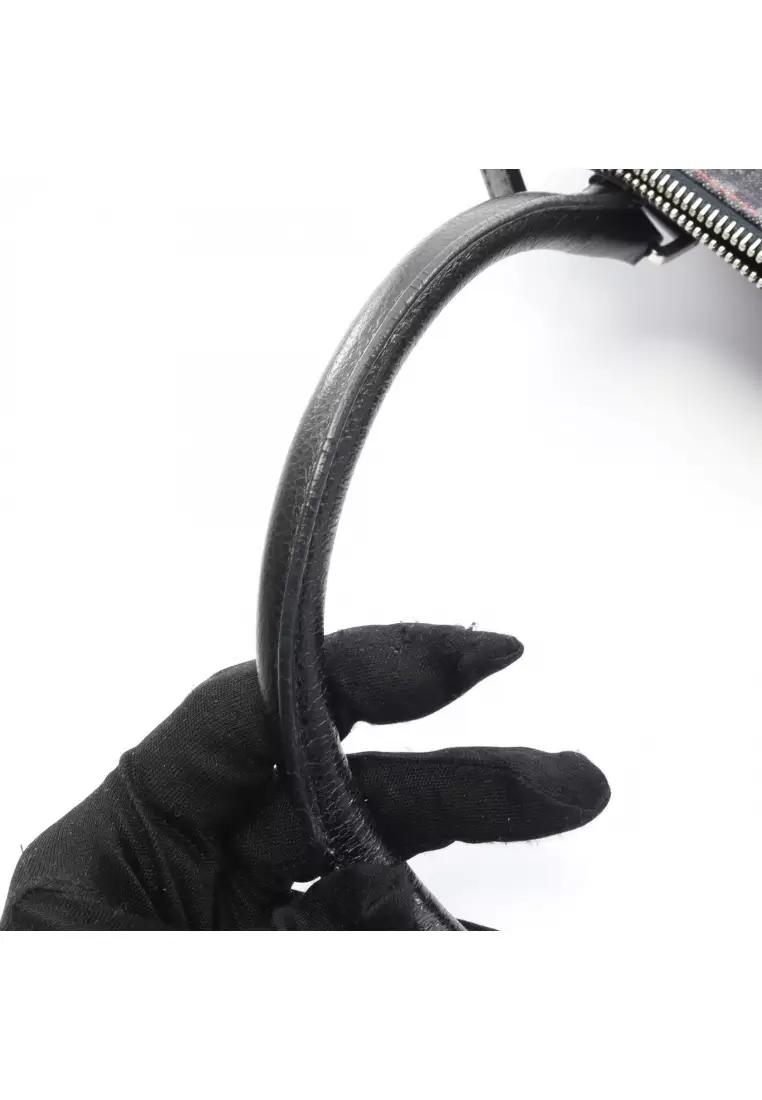 Pre-Loved Christian Dior Flight Line Trotter Handbag tote bag denim leather Indigo blue black orange