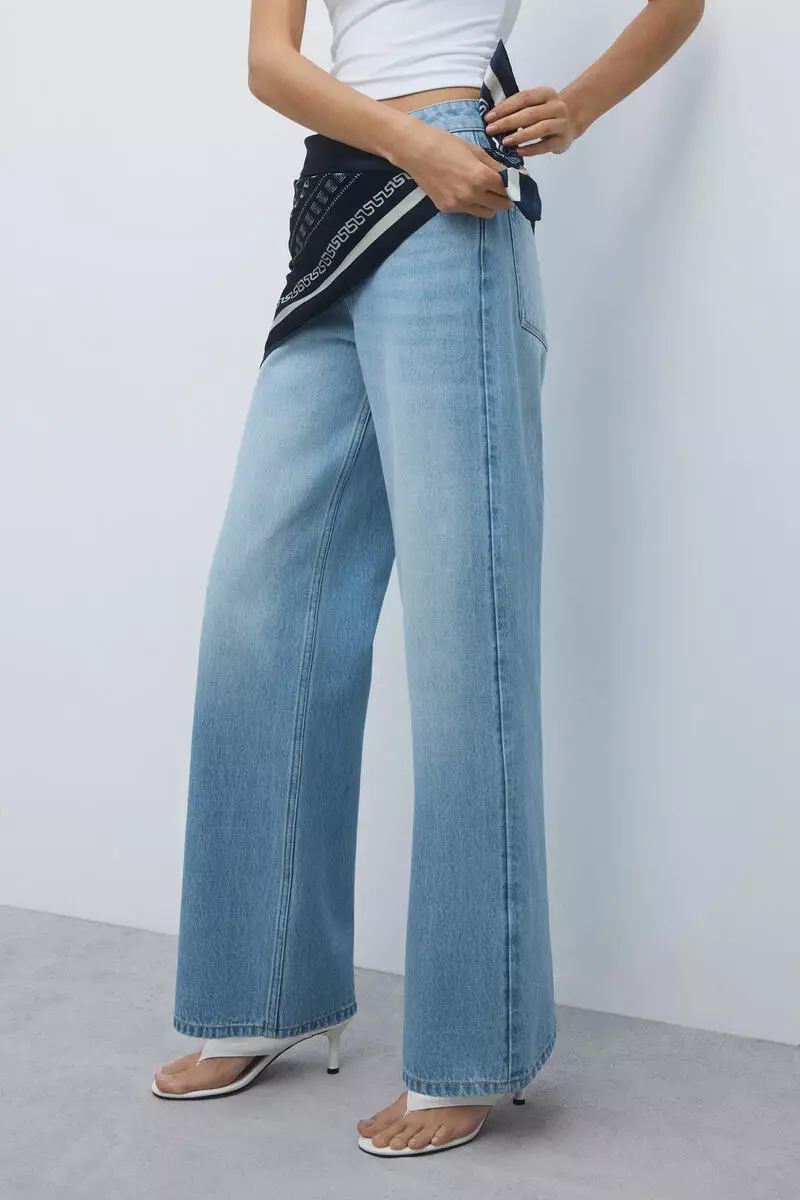 Straight High Waist Scarf-detail jeans