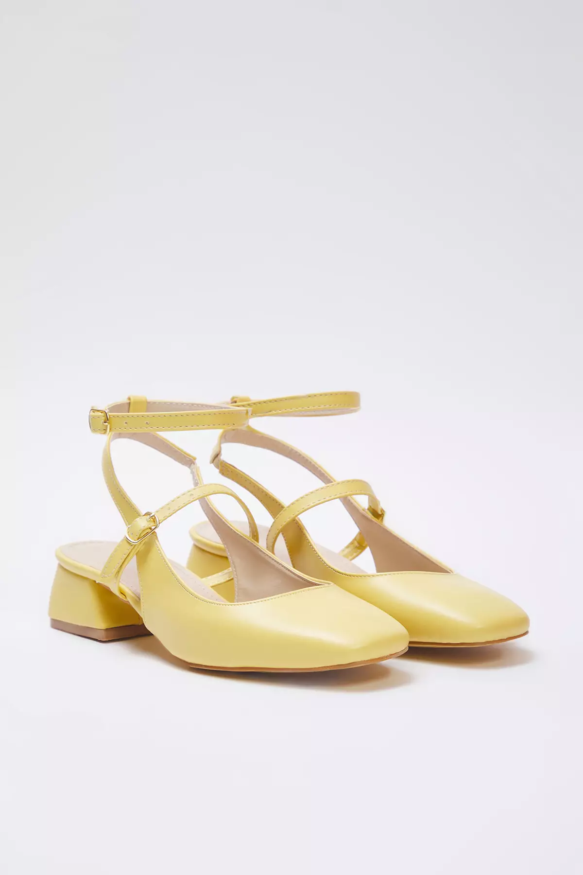 Yellow Mary Jane Ankle Strap Square Toe Women High Heel Shoes Takss24To00009