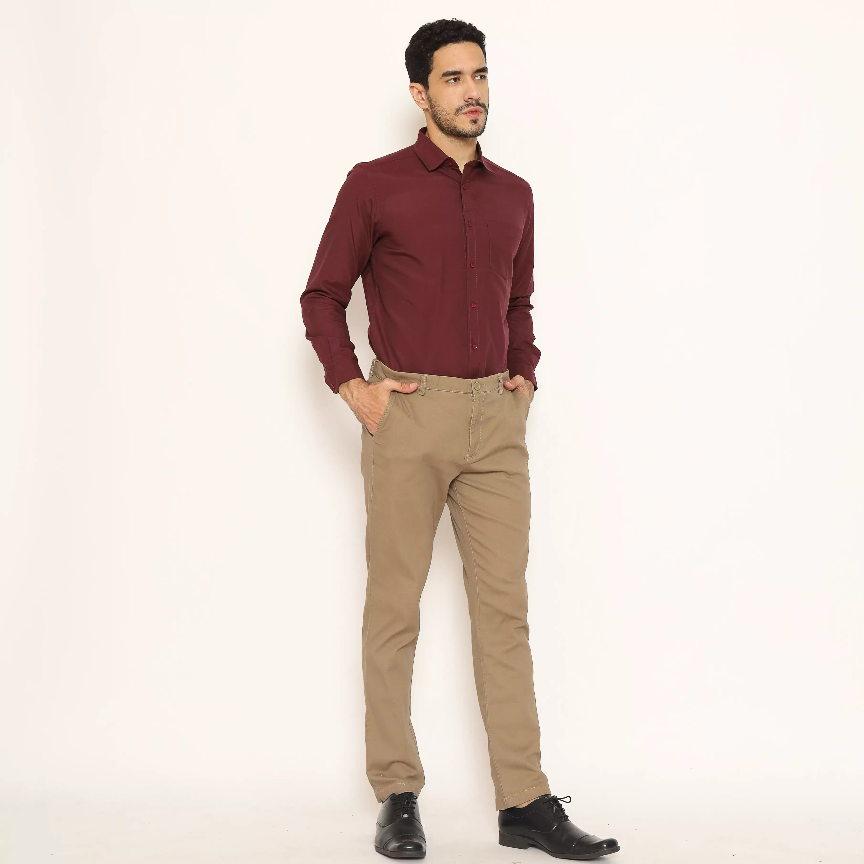Schoeller Celana Chino Slim Fit Pria Warna Coklat | Katun Stretch Premium Polos