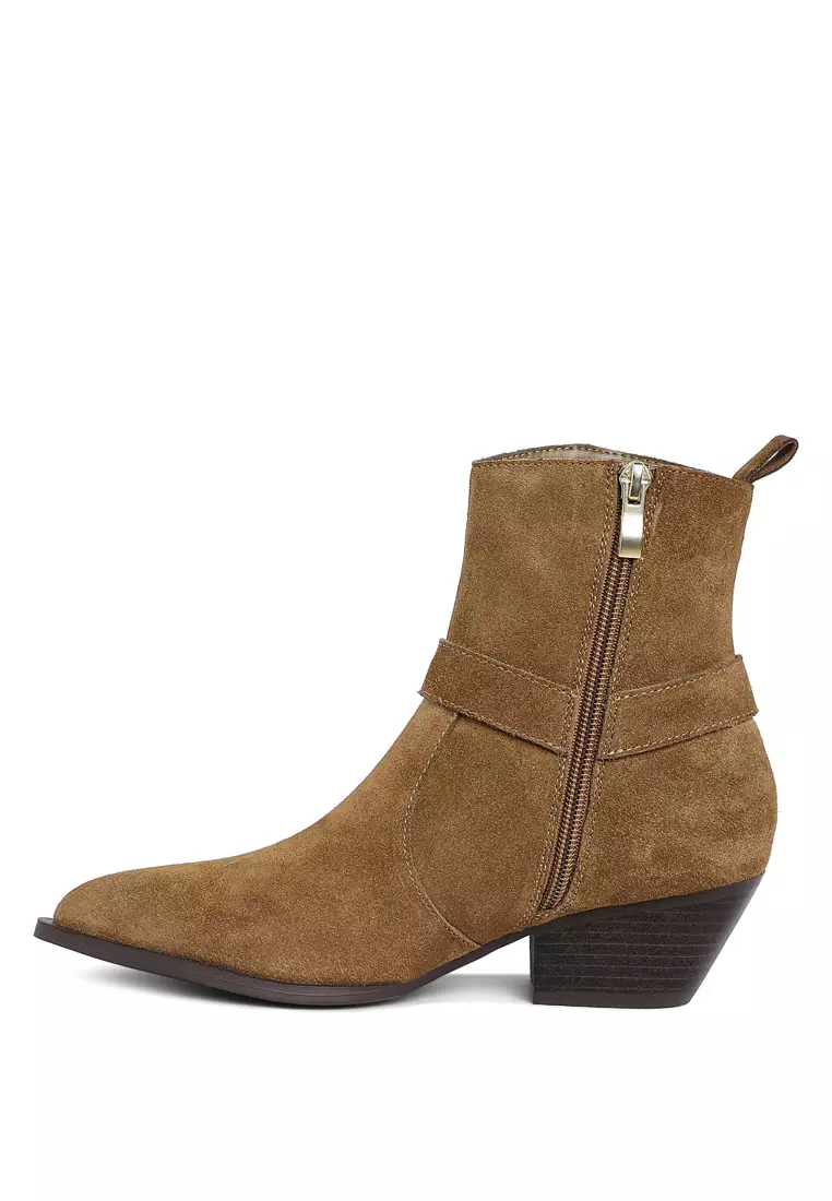 Sepatu bot pergelangan kaki detail tali kekang warna taupe