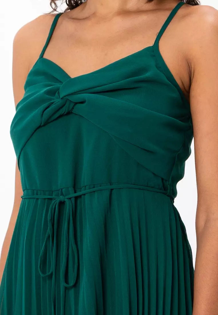 Twist Front Pleated Midi Dress