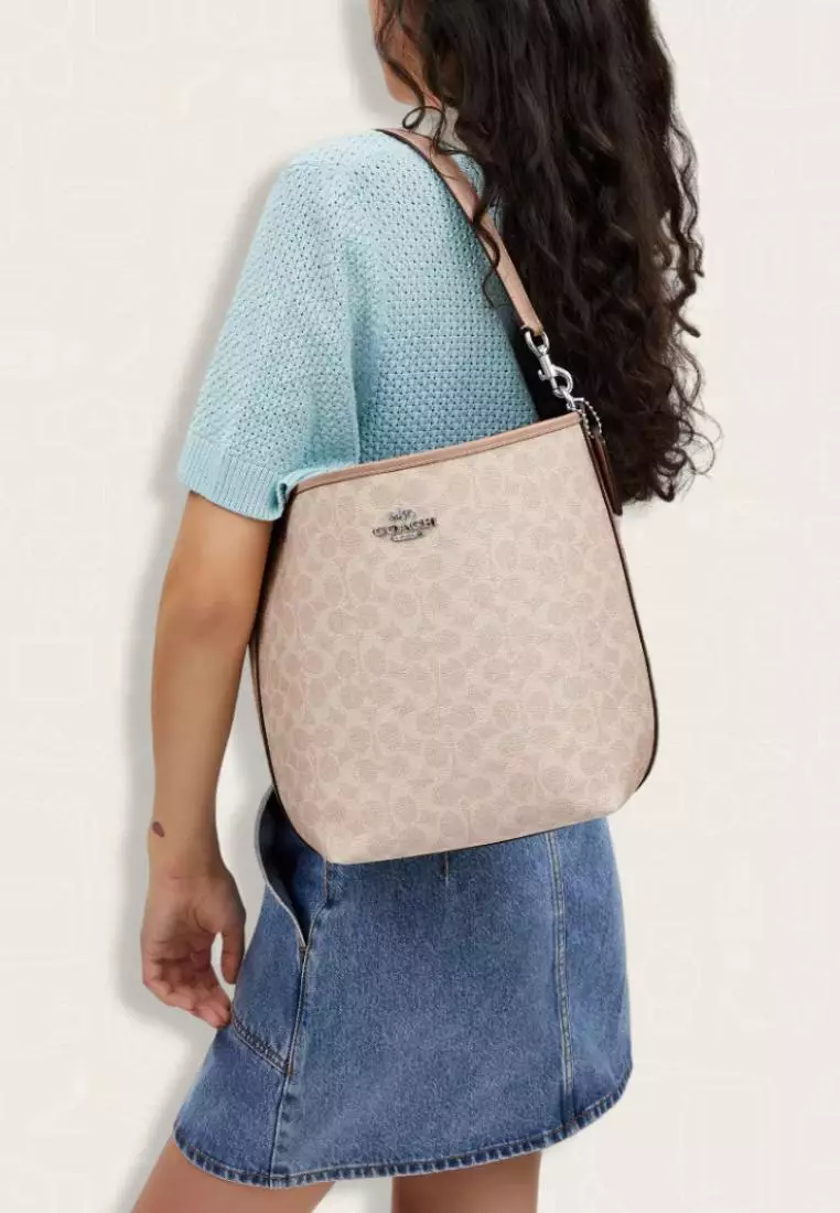 Coach City Large Bucket Bag In Signature Canvas Sand Taupe