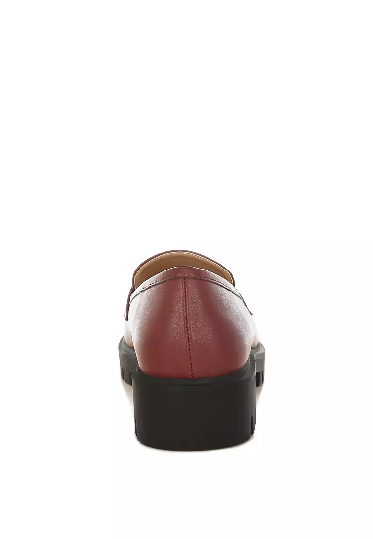 Sepatu Loafer Tebal Kulit Imitasi Warna Burgundy