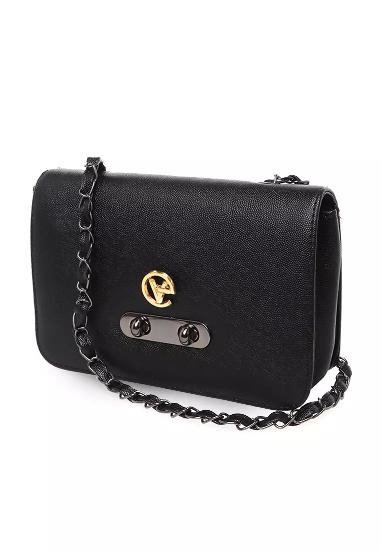 Tas Slempang Wanita Motif Polos Design Simple Crossbody Bag Women - Hitam