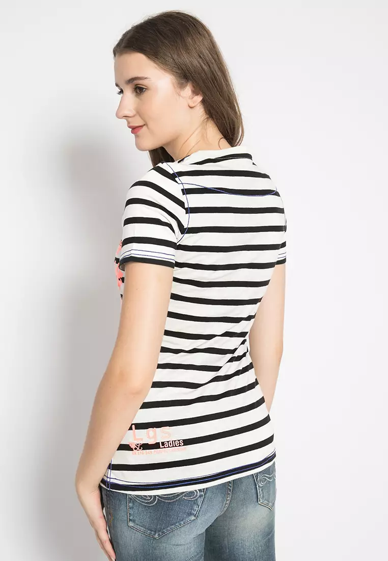 LGS - Kaos Casual Wanita - Lengan Pendek - Motif Salur Gambar Sablon -LTS.520.T970.126.C