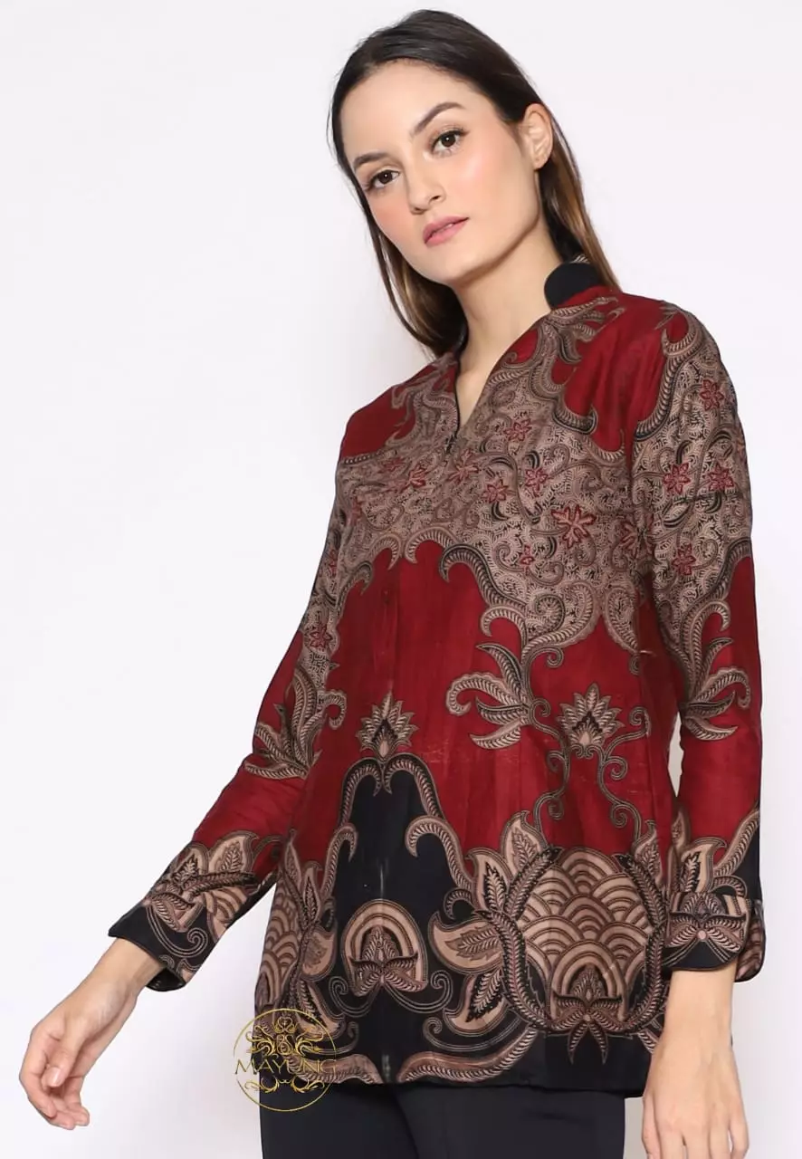Blouse Batik Gana Maron Premium Slimfit Elegan