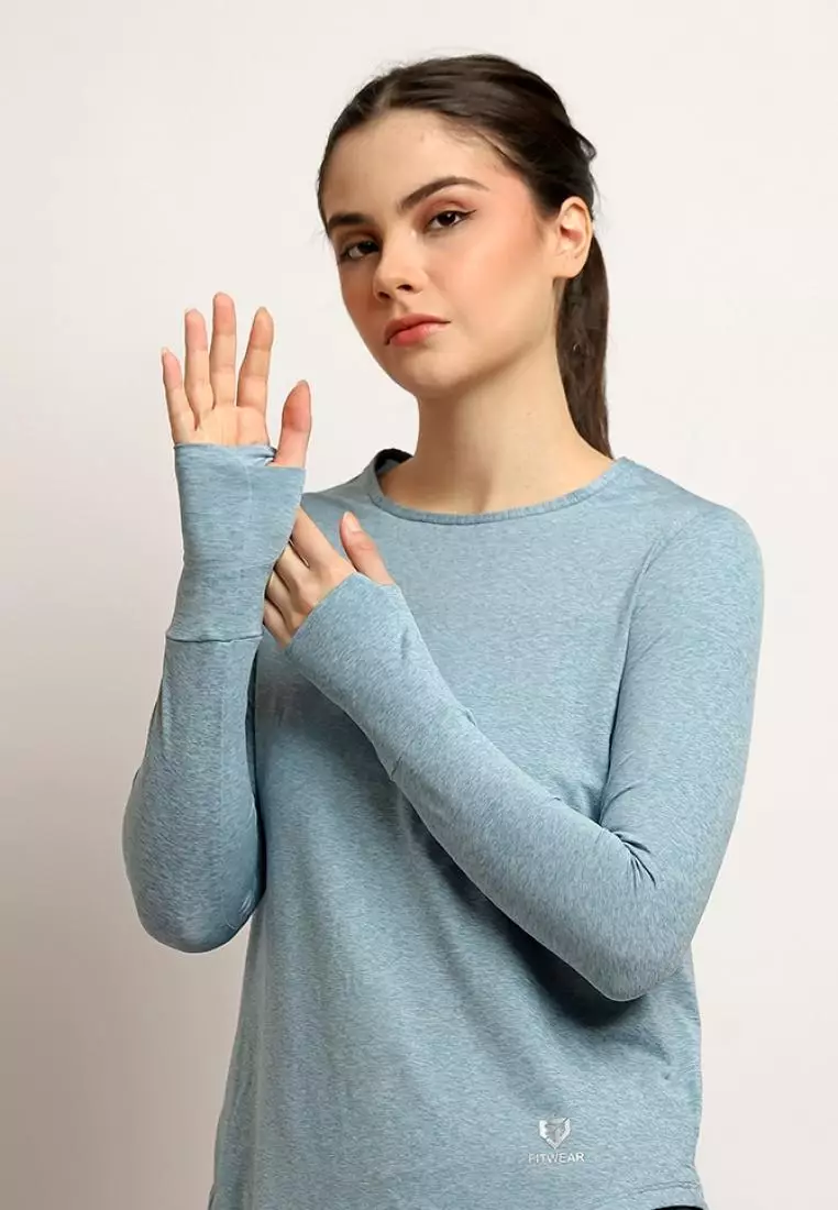 Fitwear - Kaos Olahraga Wanita FITWEAR NEW AURORA DRYFIT SIDE TIE OVERSIZE L/S - QUEEN BLUE