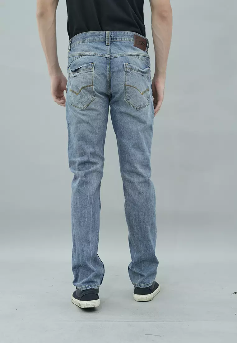 LGS - Celana Panjang Jeans Pria - Premium Denim -  Motif Washed - Perfect Slim Straight - Light Blue - JPF.492.P103.A664.C