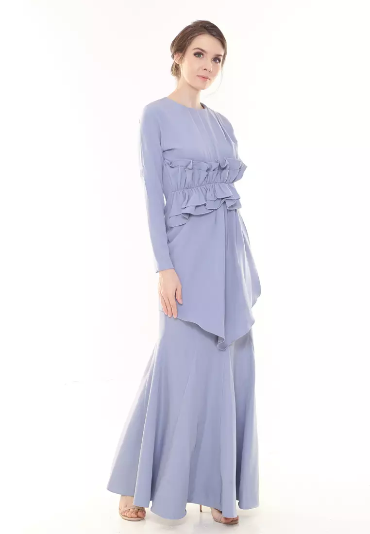 Vincy Pleated Kurung Modern in Dusty Blue