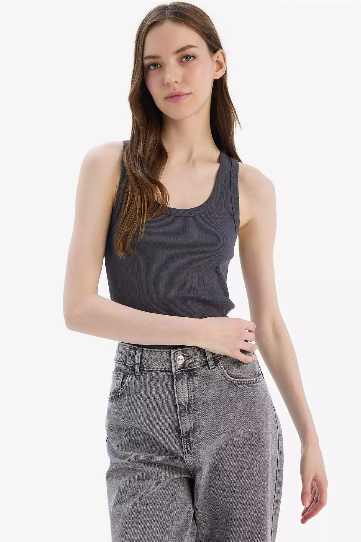 Fitted U Neck Basic Plain Ribbed Camisole Undershirt A1665Ax25Sm