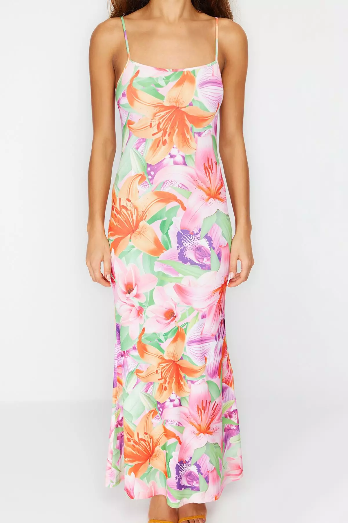 Multicolored Floral Bodycone/Fit Strap Maxi Stretchy Knitted Maxi Pencil Dress TWOSS23EL02435