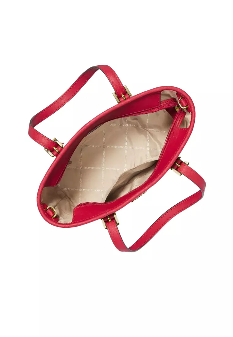 Michael Kors Jet Set Travel Extra Small Saffiano Leather Top Zip Tote Bag Bright Red 35T9GTVT0L