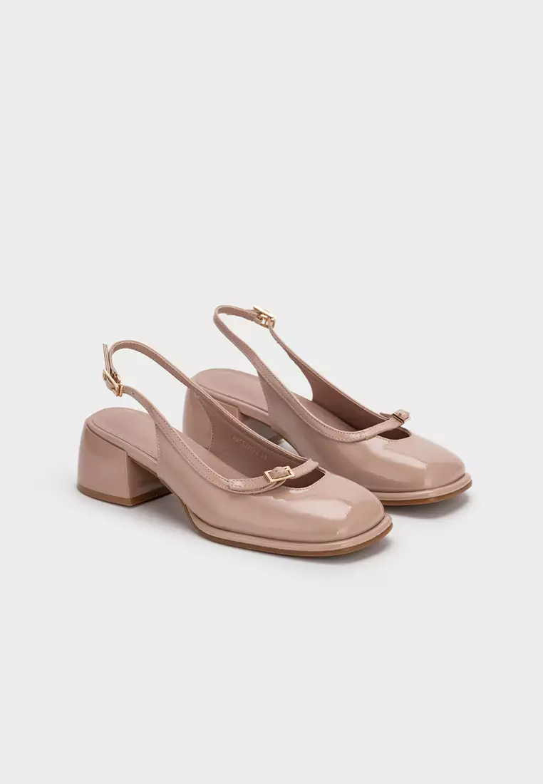 STEP-WIDE SQUARE TOE SLINGBACK CHUNKY HEEL