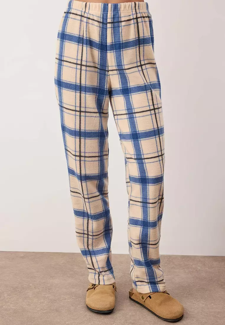 Embroidered Plaid Polar Winter Knitted Pajama Set